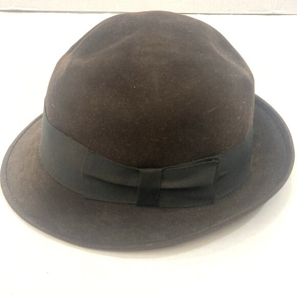 Vintage Richman Steins Fedora Hat Brown 7 3/8 Inch Velour Bow 11856 - Picture 6 of 14